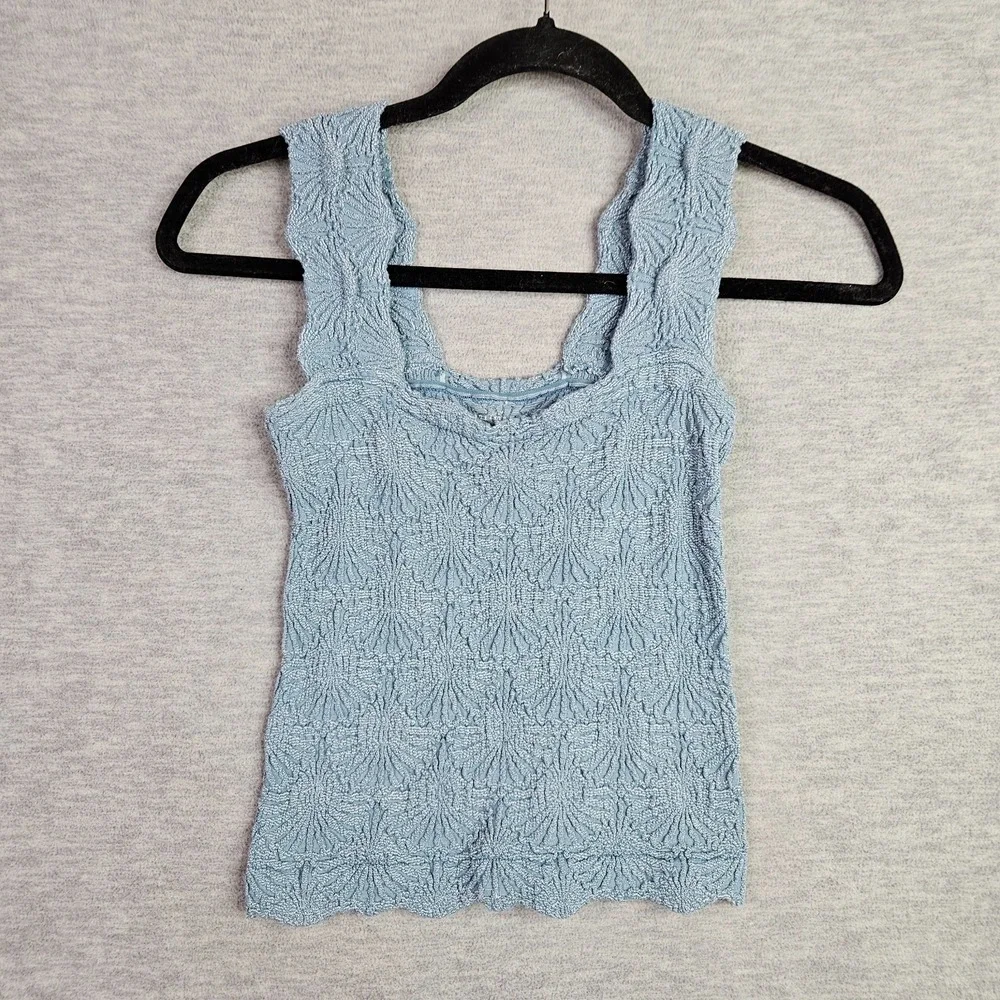 Intimately Free People Women's XS/S Blue Textured Stretch Tank Top Sleeveless